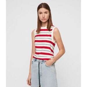 All Saints Imogen Stripe Red White Black Cotton Tank Top